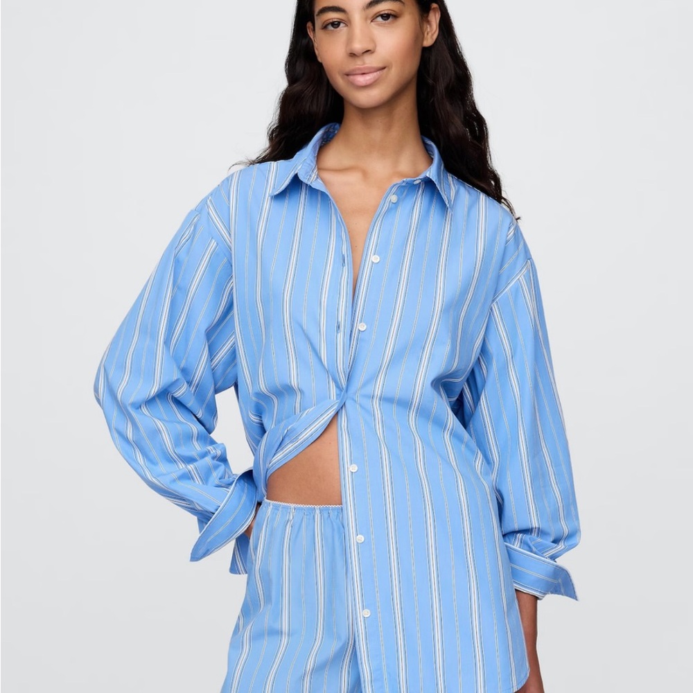 Blue and White Long Sleeve Button Down Shirt